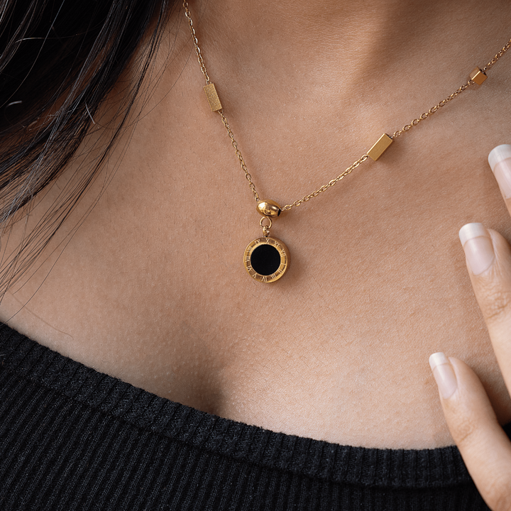 Roman Alphabet Black and White Double Sided Round Necklace