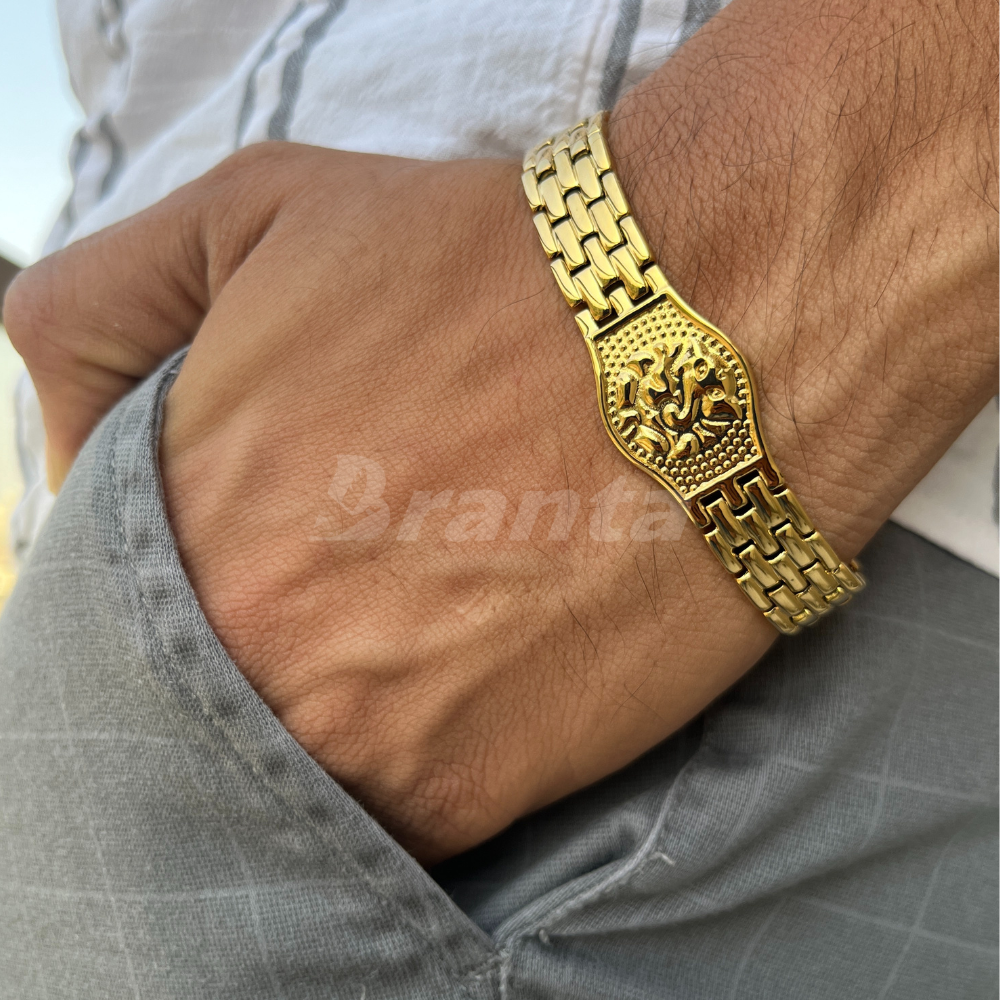 Premium Ganesh Gold Bracelet For Men (8 Inch)