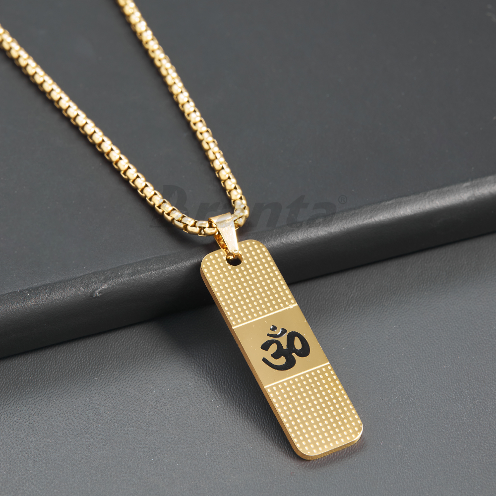 Om Pendant Dotted Design Gold Chain For Men (24 Inch)