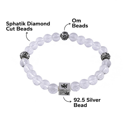 Spatik Diamond Cut Beads with Om Silver Beads Bracelet