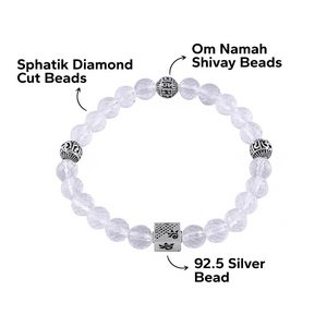 Spatik Diamond Cut Beads with Om Namah Shivay Silver Beads Bracelet