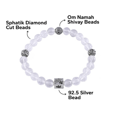 Spatik Diamond Cut Beads with Om Namah Shivay Silver Beads Bracelet