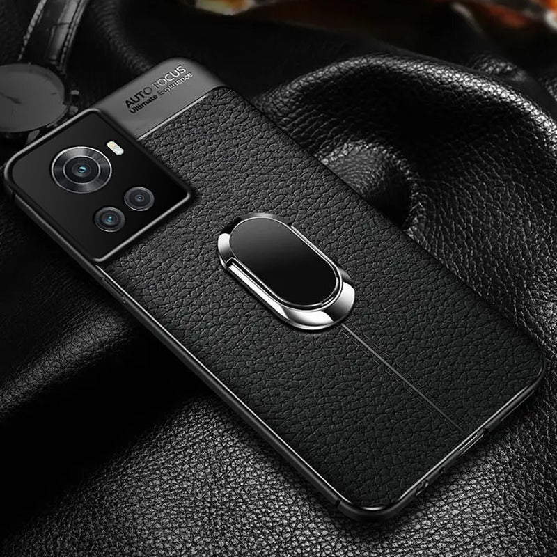 OnePlus 10R Sleek Urban Leather Ring Holder Case