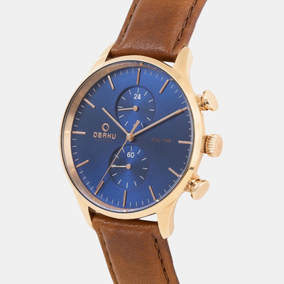 Gran-Amber Men Quartz Blue Dial Chronograph Leather Watch V196GUVLRN