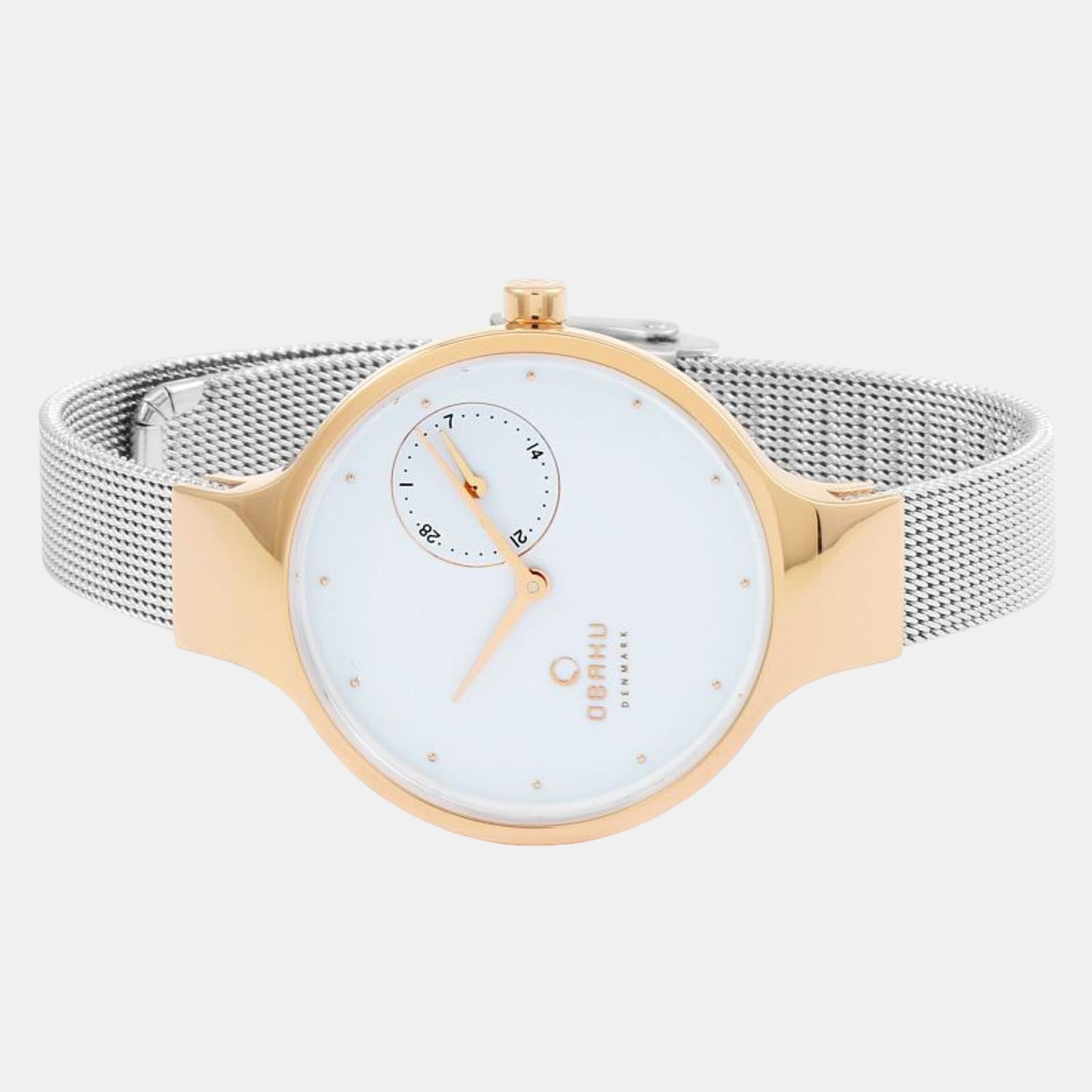 Eng Rose-Bi Women Quartz White Dial Analog Stainless Steel Watch V201LDVWMC