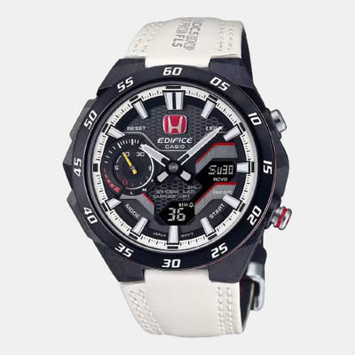 Edifice Men Quartz Black Dial Chronograph Leather Watch ED607
