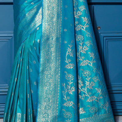Firozi Blue Banarasi Saree