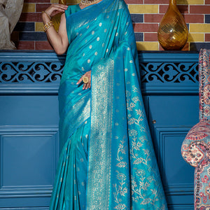 Firozi Blue Banarasi Saree