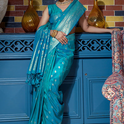 Firozi Blue Banarasi Saree