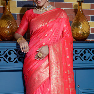 Carrot Red Banarasi Saree
