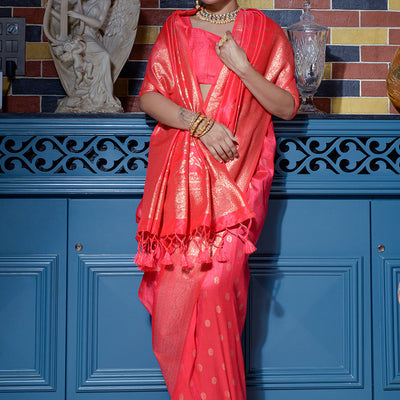 Carrot Red Banarasi Saree