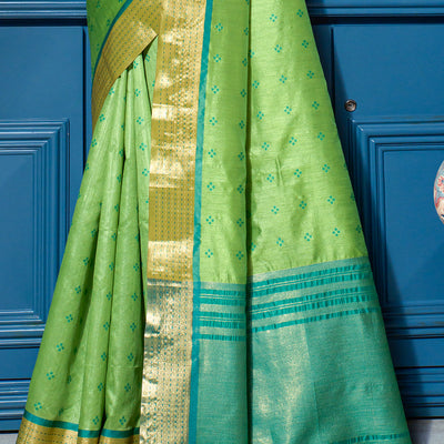 Mehandi Green Raw Silk Saree