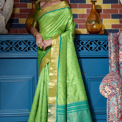 Mehandi Green Raw Silk Saree