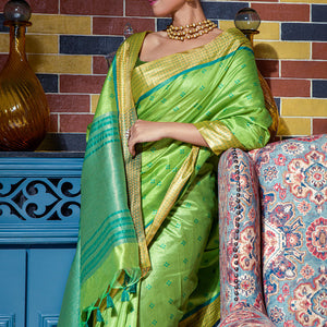 Mehandi Green Raw Silk Saree