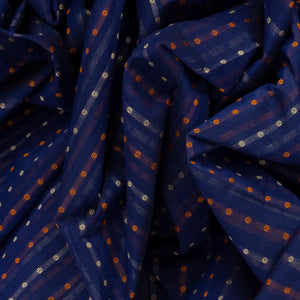 Dark Blue Handloom Village Cotton Saree With Checks-Dark Blue