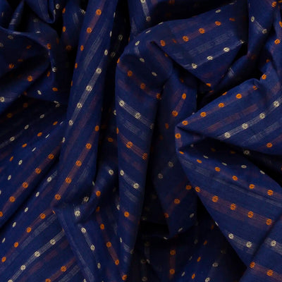 Dark Blue Handloom Village Cotton Saree With Checks-Dark Blue