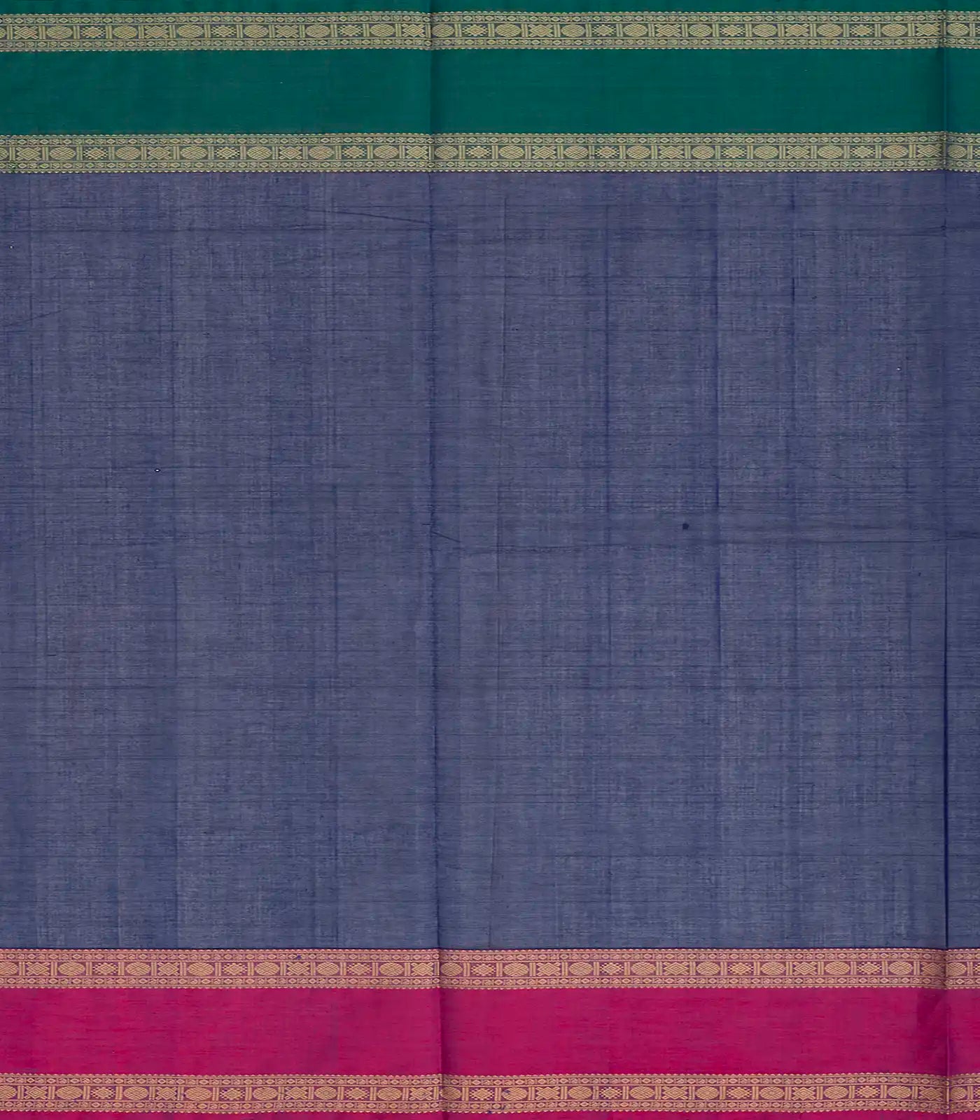 Dark Blue Handloom Village Cotton Saree With Checks-Dark Blue