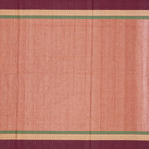 Rust Handloom Village Cotton Saree With Checks & Kamalam Motifs-Rust