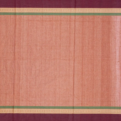 Rust Handloom Village Cotton Saree With Checks & Kamalam Motifs-Rust