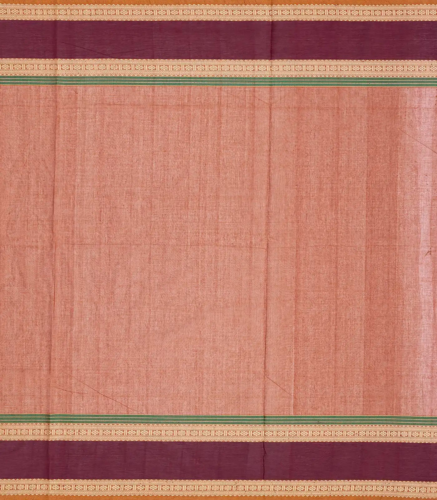 Rust Handloom Village Cotton Saree With Checks & Kamalam Motifs-Rust