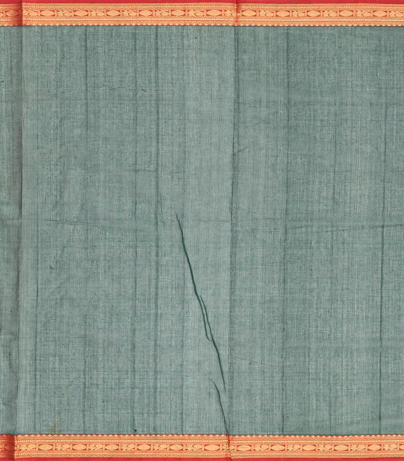 Dark Green Handloom Village Cotton Saree With Stripes and Animal motifs-Dark Green