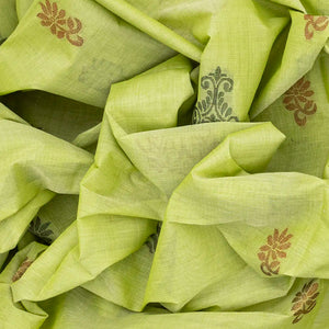 Pista Green Handloom Village Cotton Saree With Flower Motifs-Pista Green