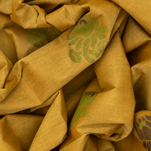 Olive Green Handloom Village Cotton Saree With Flower Motifs-Olive Green