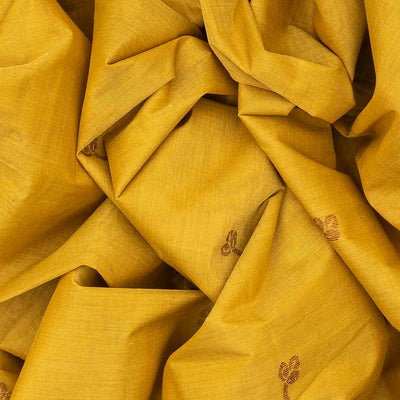 Lemon Green Handloom Village Cotton Saree With Floral Motifs-Lime Green