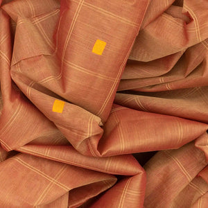 Camel Handloom Village Cotton Saree With Square Butta And Checks-Camel
