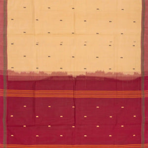 Beige Handloom Village Cotton Saree With Square Butta-Beige