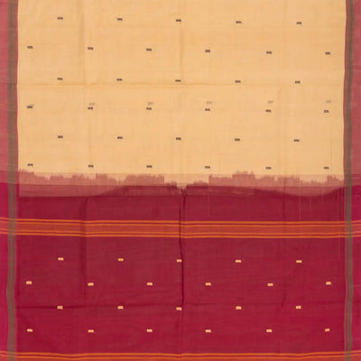 Beige Handloom Village Cotton Saree With Square Butta-Beige
