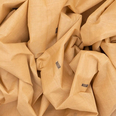 Beige Handloom Village Cotton Saree With Square Butta-Beige