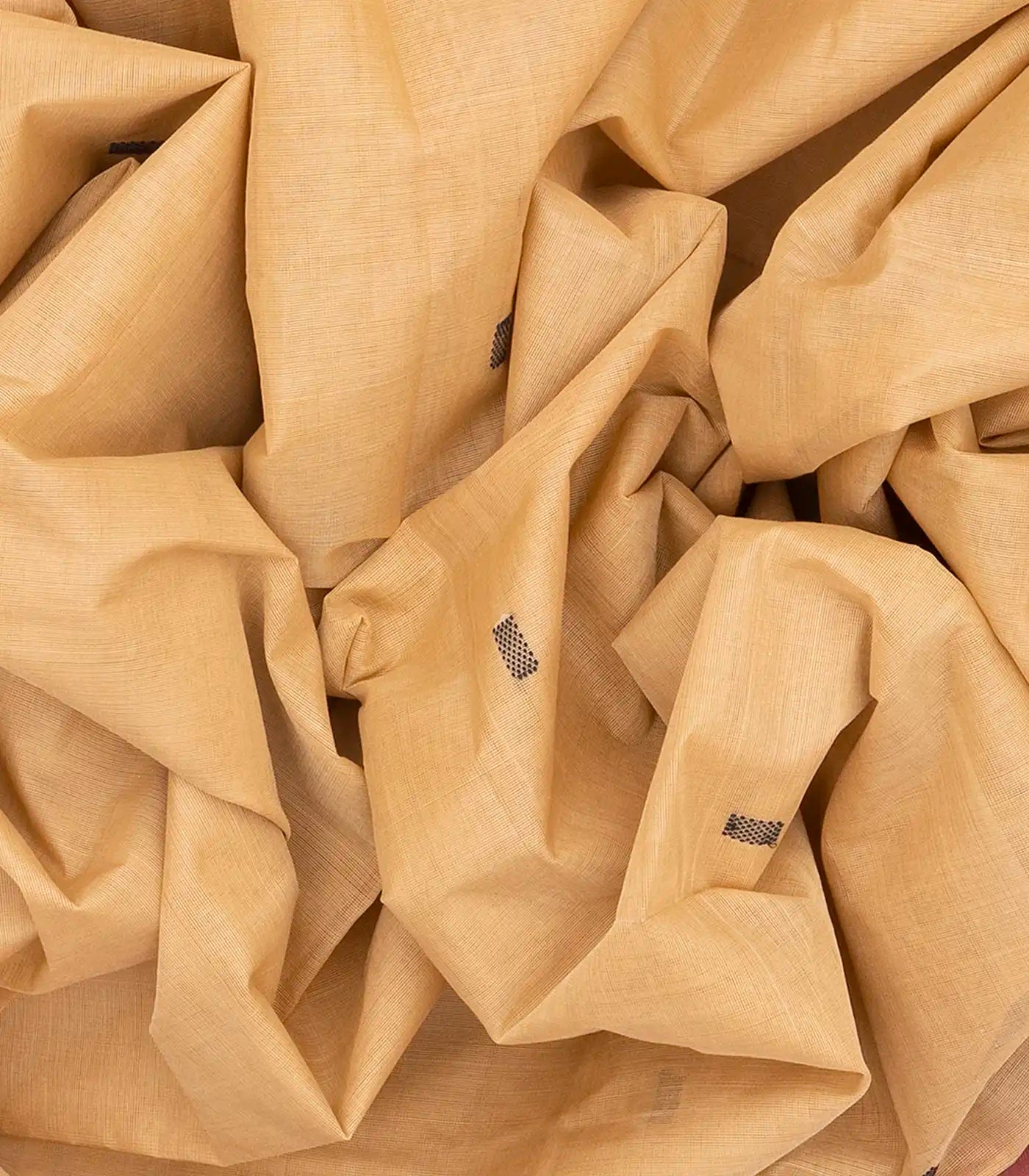 Beige Handloom Village Cotton Saree With Square Butta-Beige