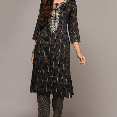 Plus Size Blue Silk Blend Ethnic Motifs Straight Kurta VCK9130