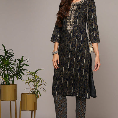 Plus Size Blue Silk Blend Ethnic Motifs Straight Kurta VCK9130