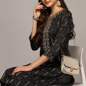 Blue Silk Blend Ethnic Motifs Straight Kurta VCK9130