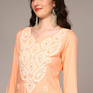 Plus Size Orange Viscose Rayon Embroidered Kurta VCK9515