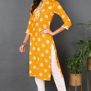 Plus Size Yellow Cotton Embroidered Ethnic Motifs Straight Kurta VCK9567