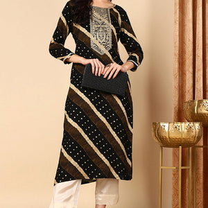 Plus Size Black Viscose Rayon Leheriya Printed Straight Kurta VCK9684