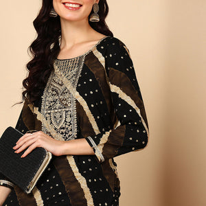 Plus Size Black Viscose Rayon Leheriya Printed Straight Kurta VCK9684