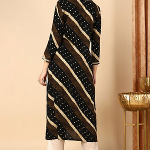 Plus Size Black Viscose Rayon Leheriya Printed Straight Kurta VCK9684