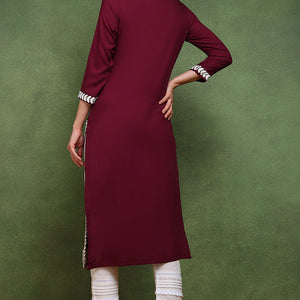 Burgundy Rayon Blend Solid Embroidered Straight Kurta VCK9770WIN