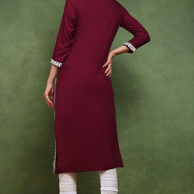 Burgundy Rayon Blend Solid Embroidered Straight Kurta VCK9770WIN