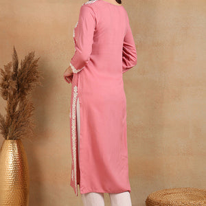 Pink Viscose Rayon Solid Embroidered Chikankari Straight Kurta VCK9776PNK