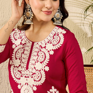 Red Viscose Rayon Solid Embroidered Straight Kurta VCK9782