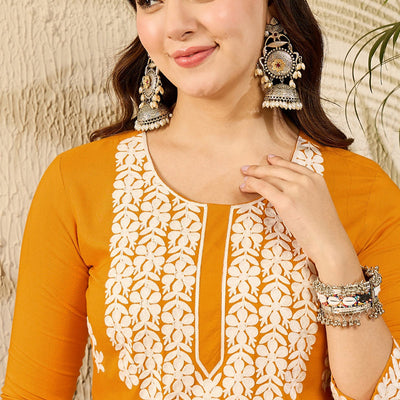 Yellow Viscose Rayon Solid Embroidered Straight Kurta VCK9785