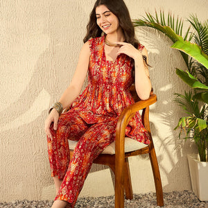 Orange Rayon Blend Ikkat Printed Co-Ord Set VCORD1038