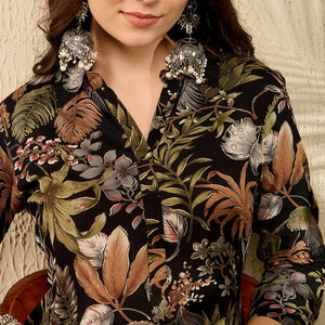 Black Rayon Blend Floral Printed Tunic With Palazzo Co-Ord Set VCORD1052