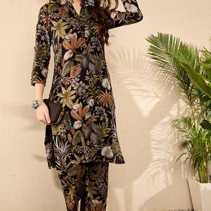 Black Rayon Blend Floral Printed Tunic With Palazzo Co-Ord Set VCORD1052