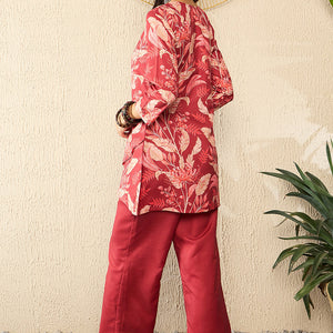 Red Rayon Blend Floral Printed Co-Ord Set VCORD1078